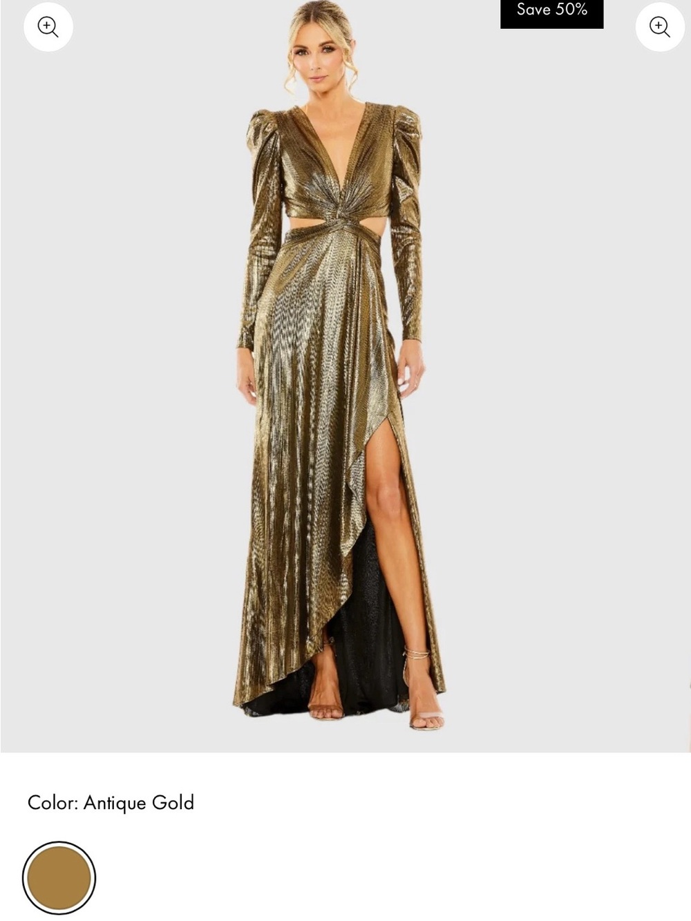 Antique Gold High-Low Evening Dress with Twist Front Special event dress